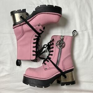 new rock pink leather pentagram m-1045-c11 punk platform combat boots
